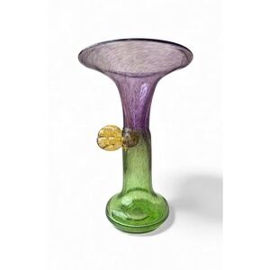 Kosta Boda Wind Pipe Vase Art Glass Purple Green Trumpet Bertil Vallien Fairy